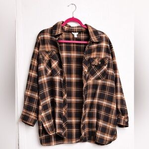 Cato Plaid Flannel Shirt 18/20W Plus Size Brown Black Button Up